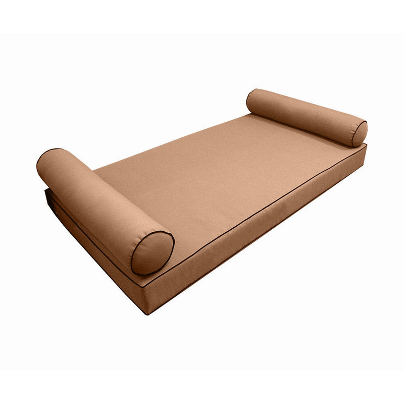 Style5 Twin-XL Size 3PC Contrast Pipe Trim Outdoor Daybed Mattress Bolster Pillow Fitted Sheet Slip Cover ONLY AD104