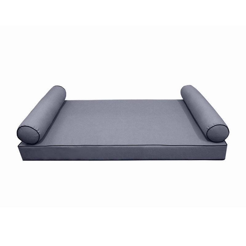 Style5 Twin-XL Size 3PC Contrast Pipe Trim Outdoor Daybed Mattress Cushion Bolster Pillow SlipCover COMPLETE SET AD001