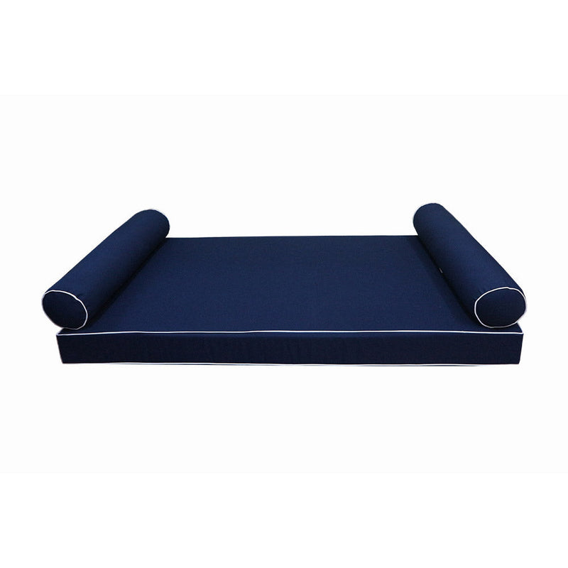 Style5 Twin-XL Size 3PC Contrast Pipe Trim Outdoor Daybed Mattress Cushion Bolster Pillow SlipCover COMPLETE SET AD101