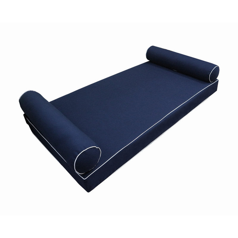 Style5 Twin-XL Size 3PC Contrast Pipe Trim Outdoor Daybed Mattress Cushion Bolster Pillow SlipCover COMPLETE SET AD101