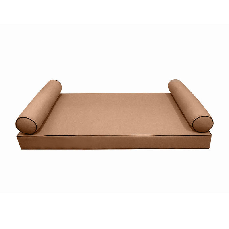 Style5 Twin-XL Size 3PC Contrast Pipe Trim Outdoor Daybed Mattress Cushion Bolster Pillow SlipCover COMPLETE SET AD104