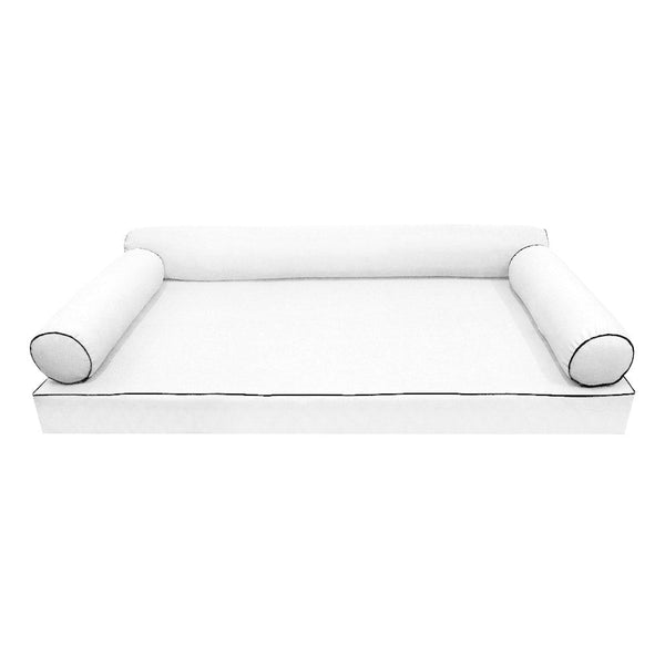 Style6 Twin-XL Size 4PC Contrast Pipe Trim Outdoor Daybed Mattress Bolster Pillow Fitted Sheet Slip Cover ONLY AD106