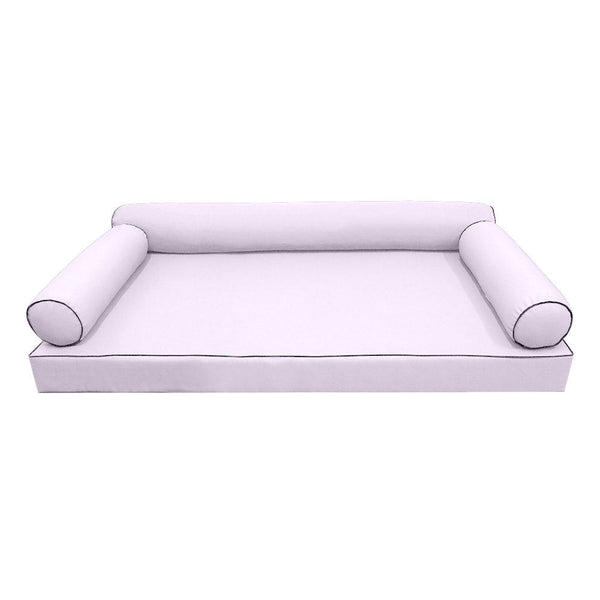 Style6 Twin-XL Size 4PC Contrast Pipe Trim Outdoor Daybed Mattress Bolster Pillow Fitted Sheet Slip Cover ONLY AD107