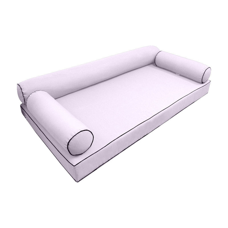 Style6 Twin-XL Size 4PC Contrast Pipe Trim Outdoor Daybed Mattress Bolster Pillow Fitted Sheet Slip Cover ONLY AD107