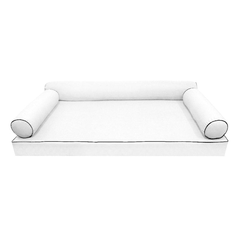 Style6 Twin-XL Size 4PC Contrast Pipe Trim Outdoor Daybed Mattress Cushion Bolster Pillow Slip Cover COMPLETE SET AD106