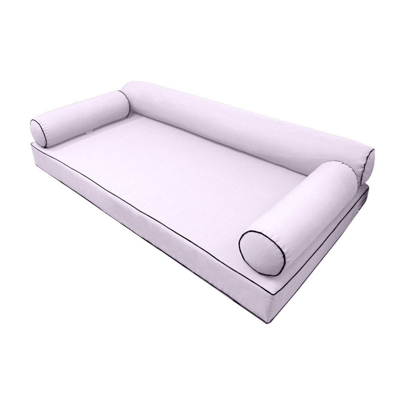 Style6 Twin-XL Size 4PC Contrast Pipe Trim Outdoor Daybed Mattress Cushion Bolster Pillow Slip Cover COMPLETE SET AD107