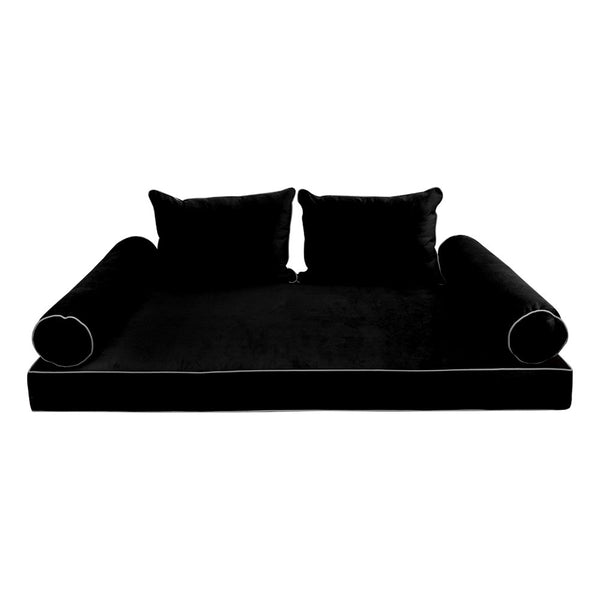 Style V4 Twin Contrast Pipe Velvet Indoor Daybed Mattress Pillow Complete Set AD374