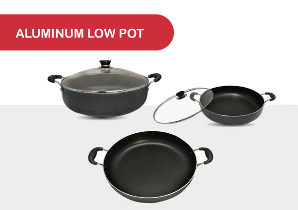 Aluminum Low Pot Cookware Deep Cooking Non Stick Coating Wide Wok Style