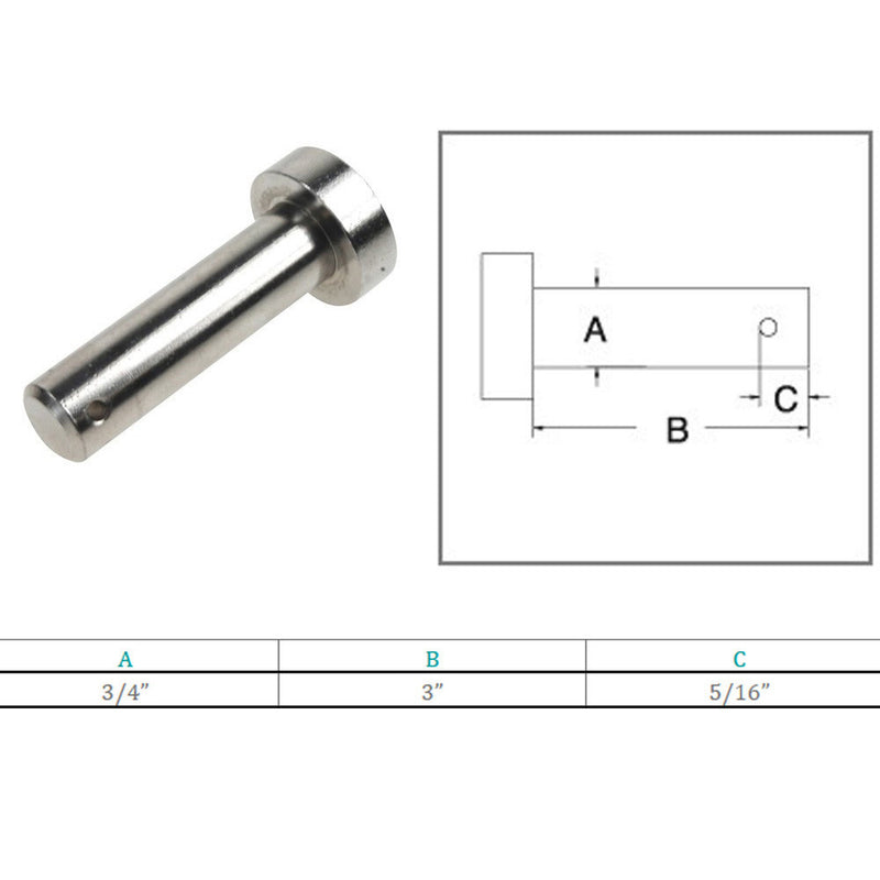 Marine Boat Stainless Steel T316 3/4" Clevis Pin Round Pin Hitch Yacht Sailing