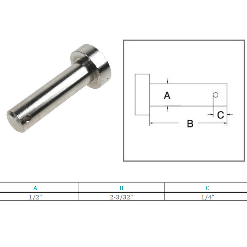 Marine Boat Stainless Steel T316 1/2" Clevis Pin Round Pin Hitch Yacht Sailing