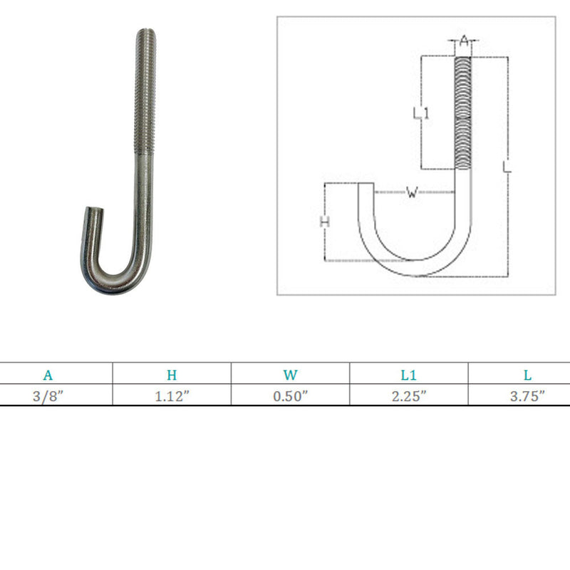 Marine Boat Stainless Steel T316 J Bolt Spring Hook J-Bolt J Hook