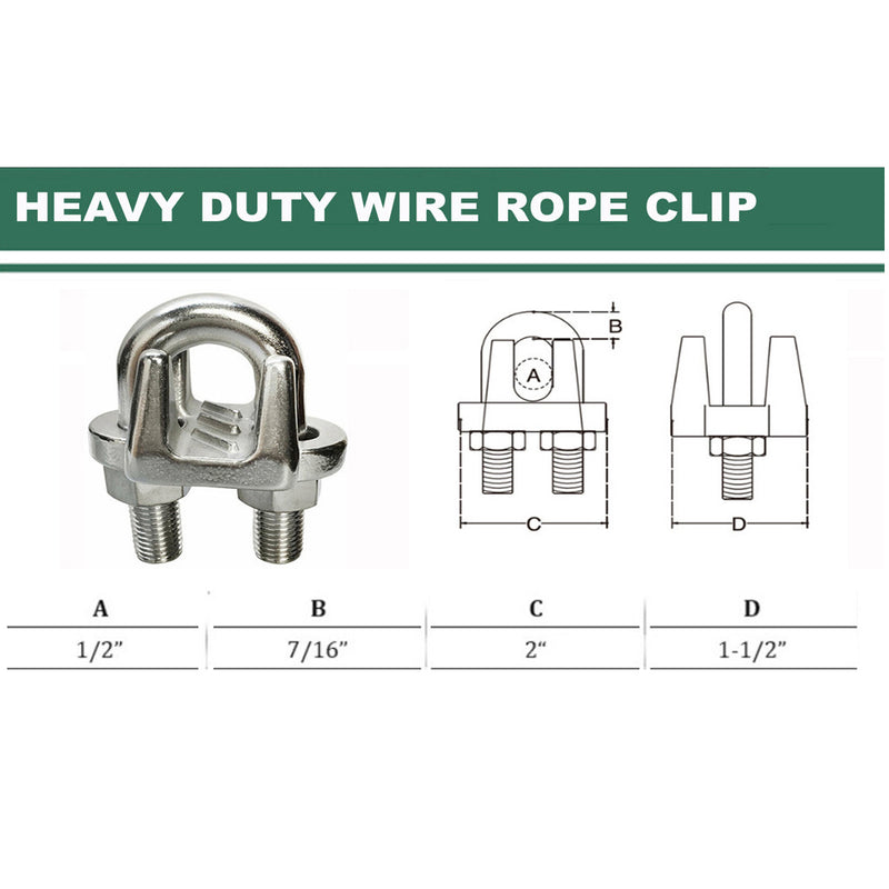 Marine Stainless Steel 316 Heavy Duty Wire Rope Clips 1/8" to 1" Cable Clamp Rig Boat