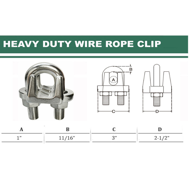 Marine Stainless Steel 316 Heavy Duty Wire Rope Clips 1/8" to 1" Cable Clamp Rig Boat