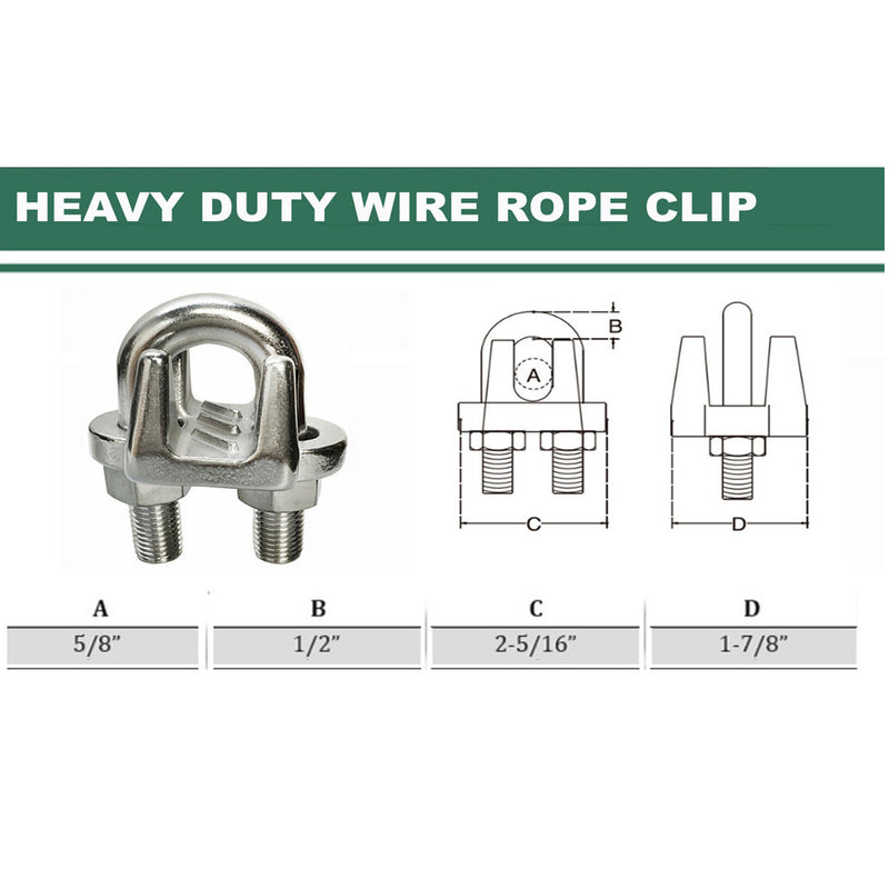 Marine Stainless Steel 316 Heavy Duty Wire Rope Clips 1/8" to 1" Cable Clamp Rig Boat