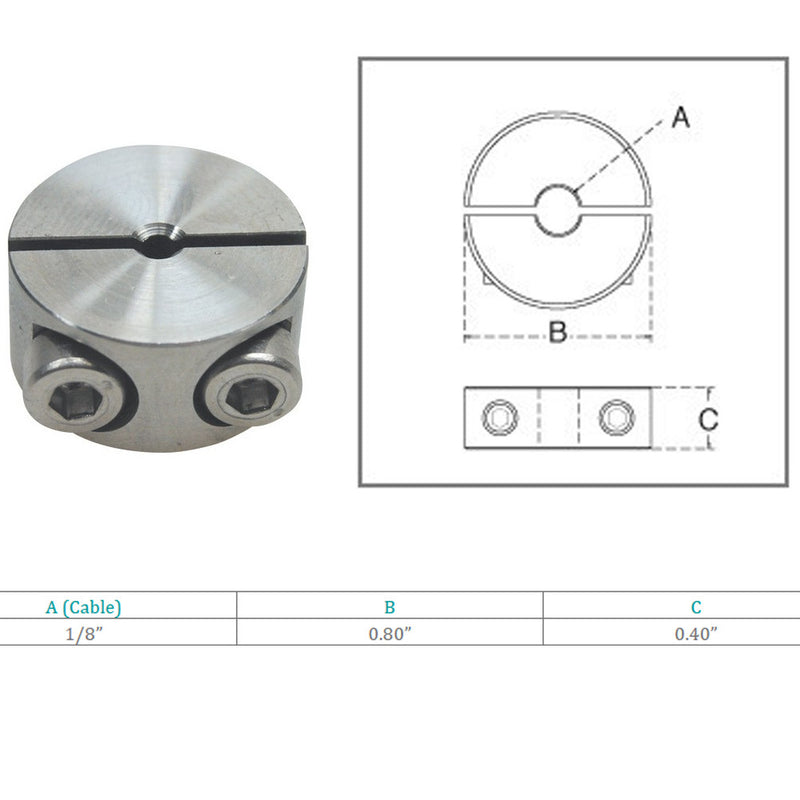 Marine Boat Stainless Steel T316 2 Part 1/8" Wire Cable Clamp Stop Rope Wire