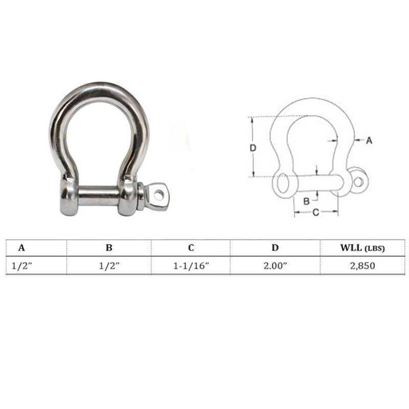 4 Pc 1/2" Stainless Steel Screw Pin Bow Shackle Anchor Boat Marine Parcord Rigging