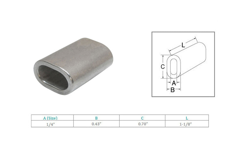 10 Pc 1/4" Marine Stainless Steel Wire Rope Oval Sleeve Sleeves Crimping SS316