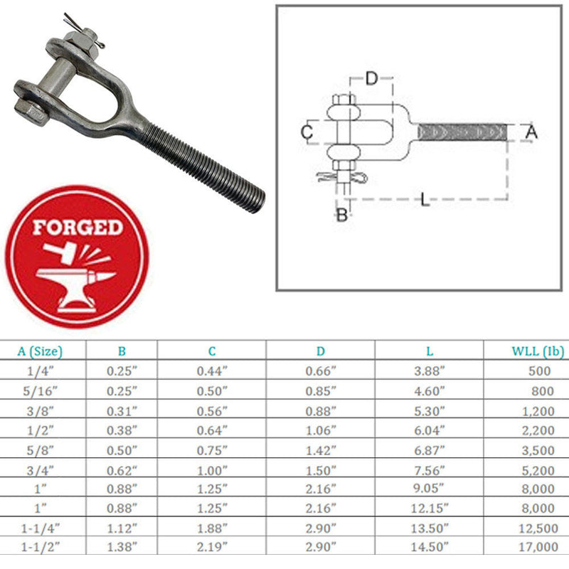 Stainless Steel T316 Drop Forged Turnbuckle Jaw RIGHT HAND Thread