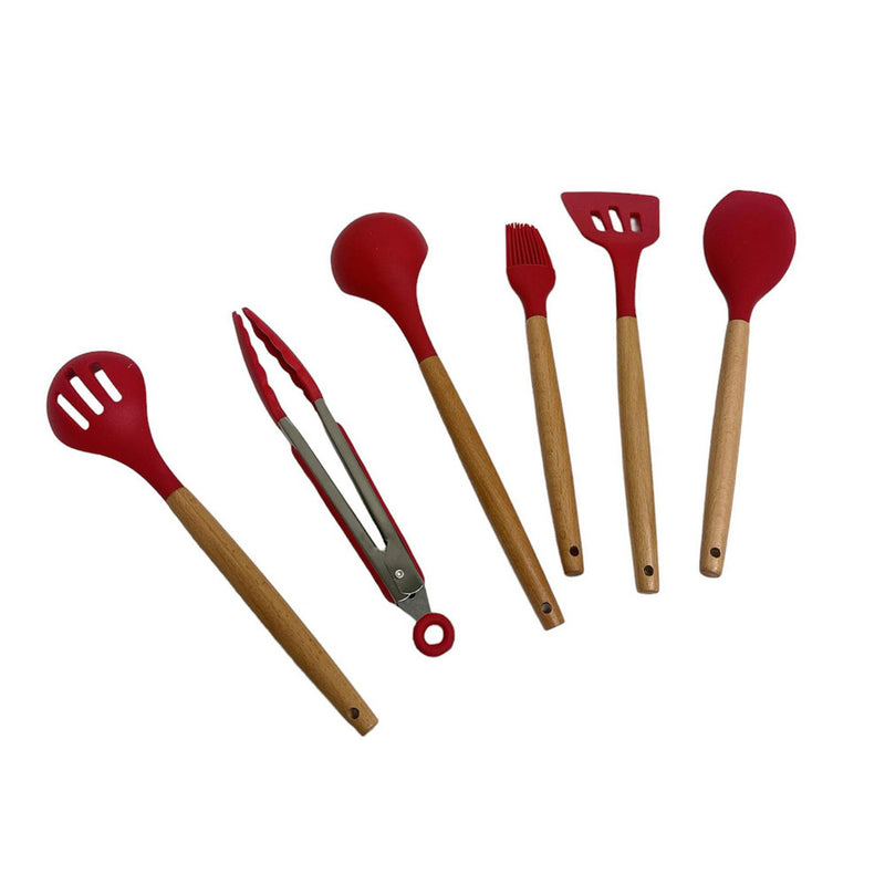 12 Pc Silicone Kitchen Utensil Set Spatula Spoon Pasta Serving Tong Whisk - RED