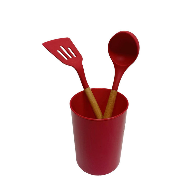 12 Pc Silicone Kitchen Utensil Set Spatula Spoon Pasta Serving Tong Whisk - RED