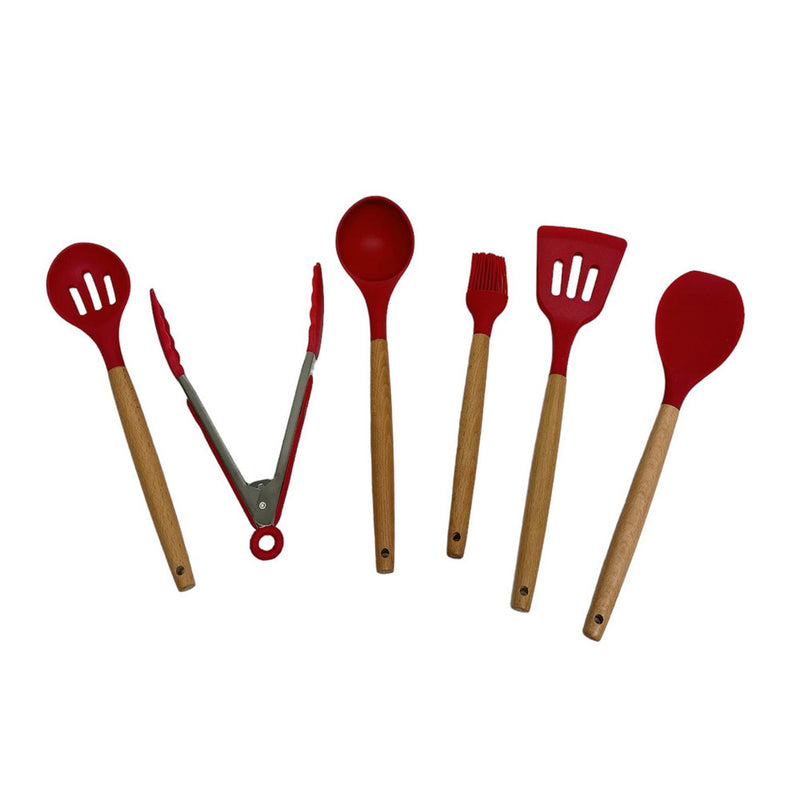 12 Pc Silicone Kitchen Utensil Set Spatula Spoon Pasta Serving Tong Whisk - RED