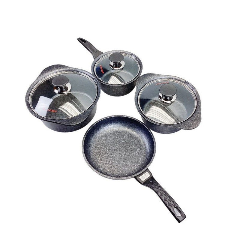 7 Pc Marble Coating Pan Pot Cooking Set Fying Pan Non-Stick Cookware Pot And Pan