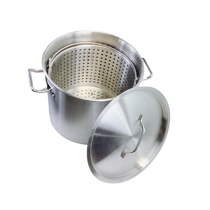 32QT Stainless Steel Stockpot With Steamer Basket Cookware Boiling Pot Kitchen