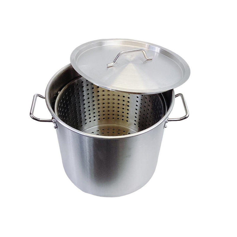 32QT Stainless Steel Stockpot With Steamer Basket Cookware Boiling Pot Kitchen