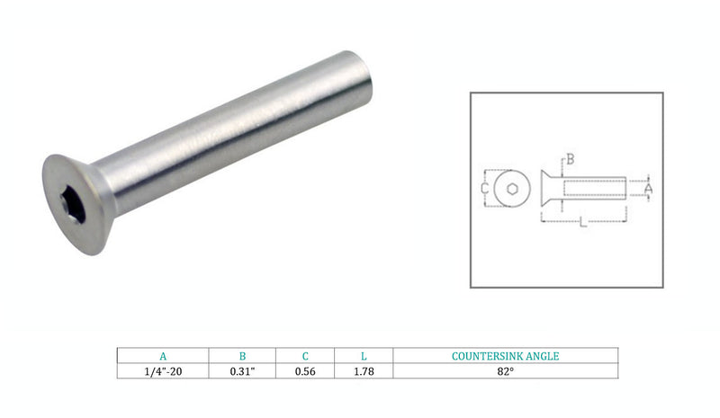 Stainless Steel 1/4" Slimeline Countersink Head Receiver Swageless Terminal