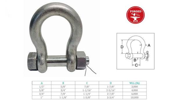 Marine T316 Stainless Steel Drop Forged Bolt Pin Anchor Shackle