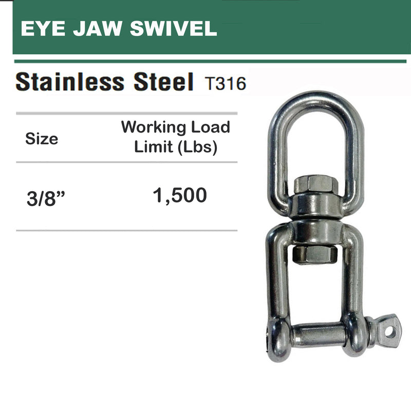 Stainless Steel 316 EYE JAW Swivel 1/4", 5/16", 3/8" Swivel Marine Mooring