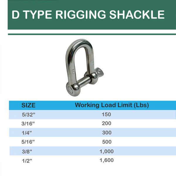 Stainless Steel 316 Chain D Type Rigging Bow Shackle Anchor Boat Paracord