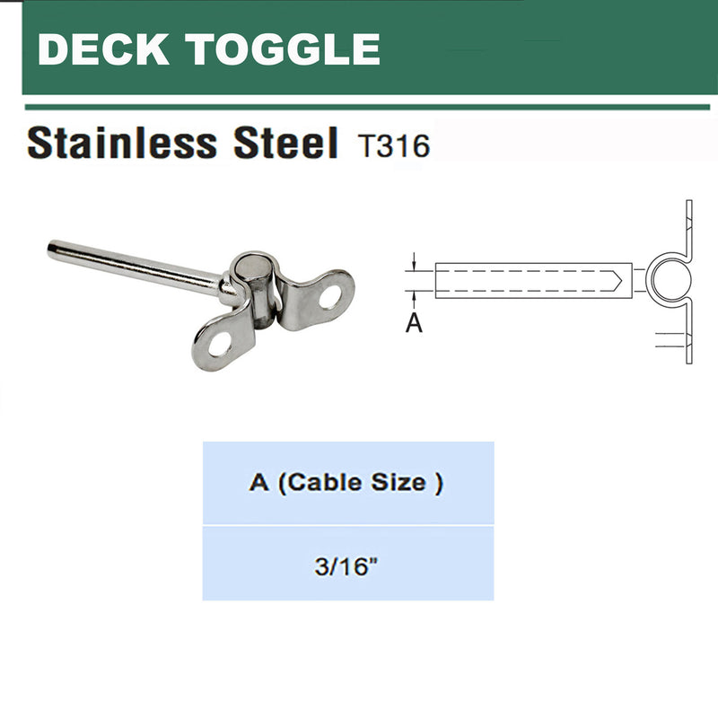 Stainless Steel 316 Deck Toggle Tensioner Terminal For 1/8", 3/16" Cable Railing