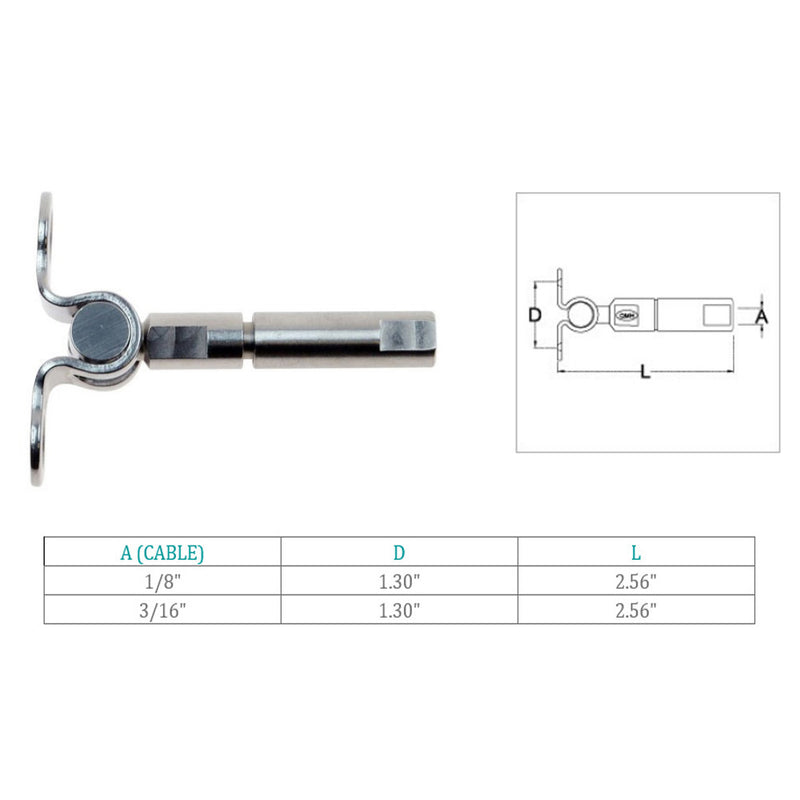 Marine Boat Stainless Steel Swageless Deck Toggle For 1/8",3/16" Cable Wire Rope