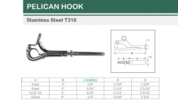 Marine Stainless Steel T316 Pelican Hook For Cable Wire Boat Shackle