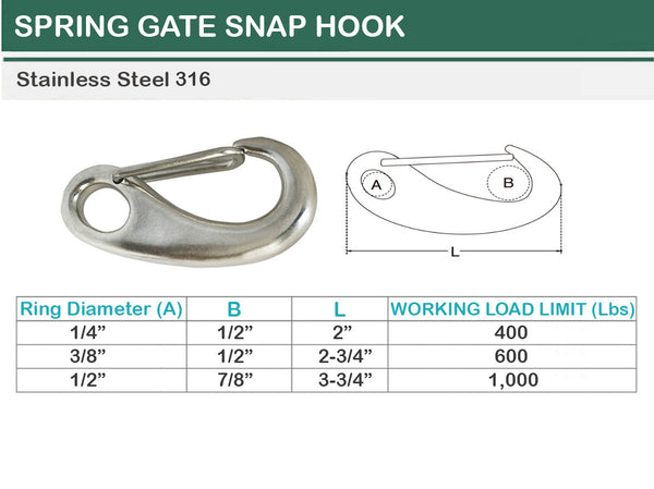 Stainless Steel Spring Gate Snap Hook 2", 2-3/4", 3-3/4"