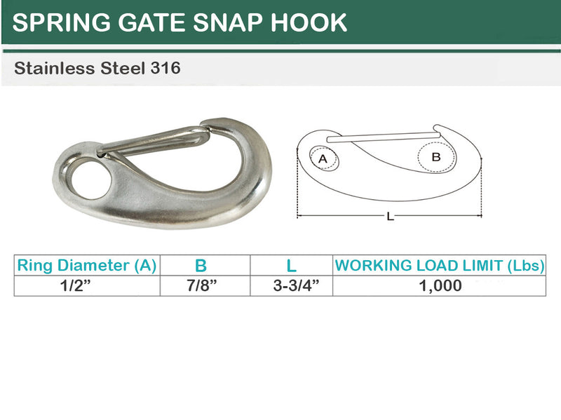 Stainless Steel Spring Gate Snap Hook 2", 2-3/4", 3-3/4"