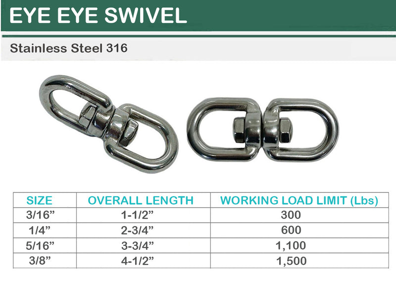 Stainless Steel T316 EYE EYE Swivel Marine Mooring Rigging