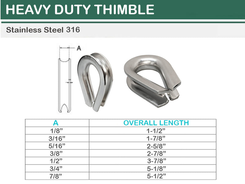 Stainless Steel 316 HEAVY DUTY Wire Rope Thimble 1/8", 3/16", 5/16", 3/8", 1/2", 3/4", 7/8"