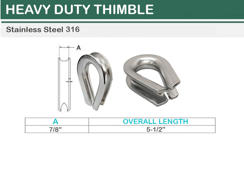 Stainless Steel 316 HEAVY DUTY Wire Rope Thimble 1/8", 3/16", 5/16", 3/8", 1/2", 3/4", 7/8"