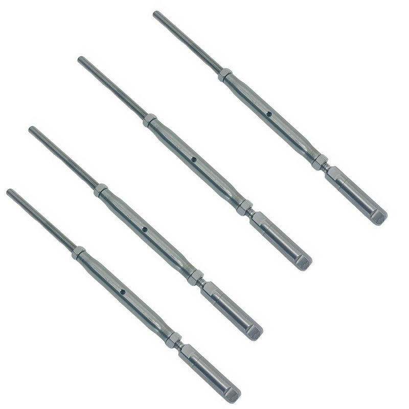 4 Pcs T316 Stainless Steel 3/16" Push And Go Threaded Turnbuckle 1/4"-20 Thread