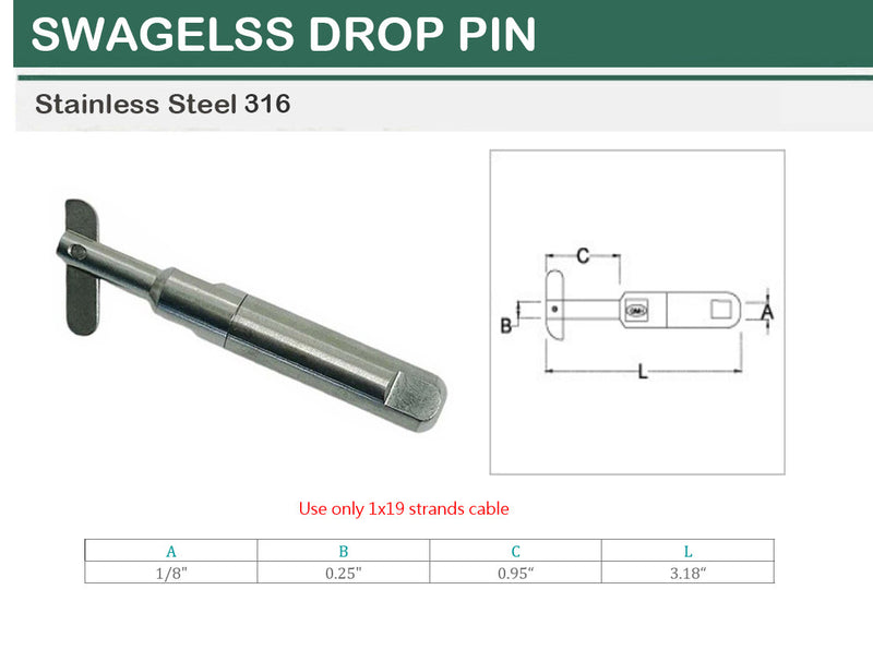 Marine Boat T316 Stainless Steel Push And Go Swageless Drop Pin For Cable Wire