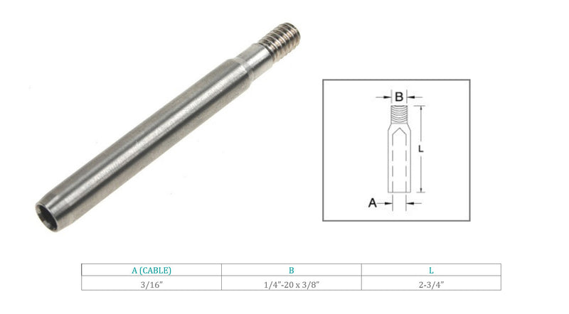 Marine Boat 316 Stainless Steel 3/16" Cable Hand Swage Stud Wire Rope Cable Rail