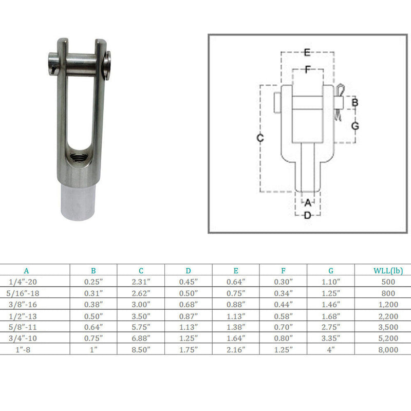 Marine Stainless Steel T316 Right Handed Threaded Yoke End