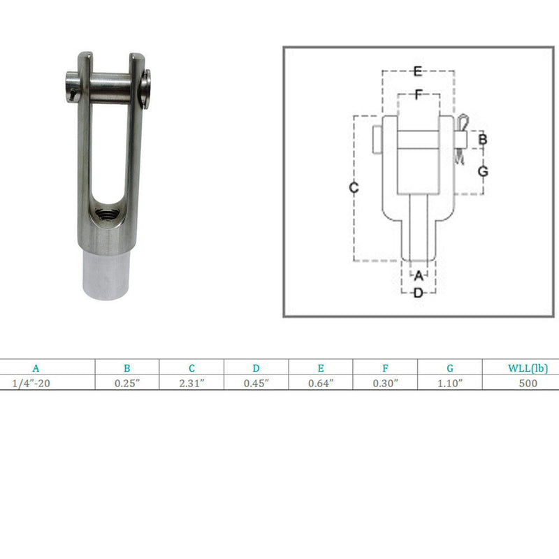 Marine Stainless Steel T316 Right Handed Threaded Yoke End