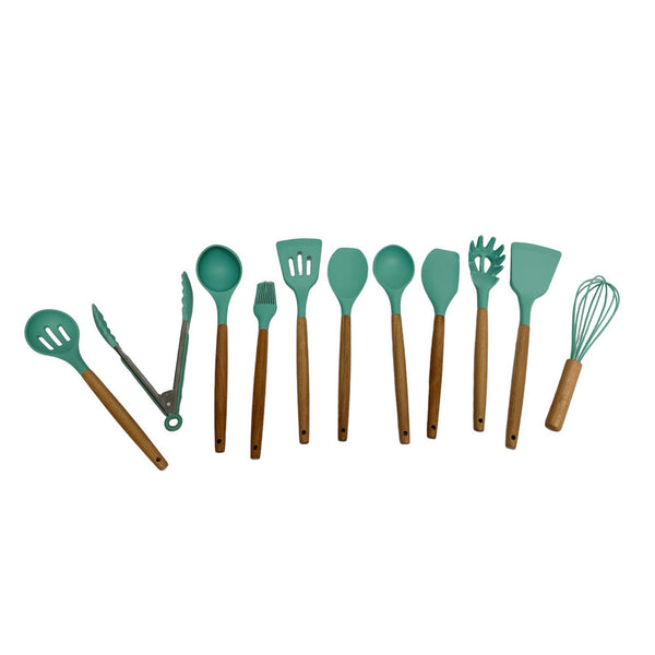 11 Pc Silicone Kitchen Utensil Set Spatula Spoon Pasta Tong Whisk - TURQUOISE