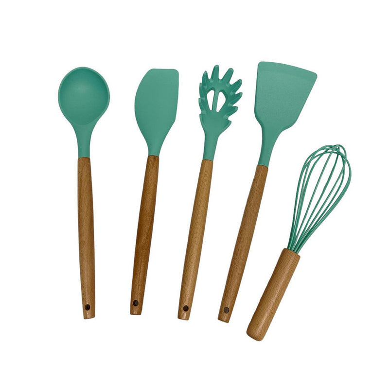 11 Pc Silicone Kitchen Utensil Set Spatula Spoon Pasta Tong Whisk - TURQUOISE