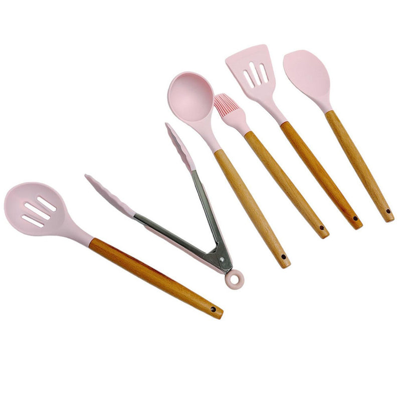 11 Pc Silicone Kitchen Utensil Set Spatula Spoon Pasta Serving Tong Whisk - PINK