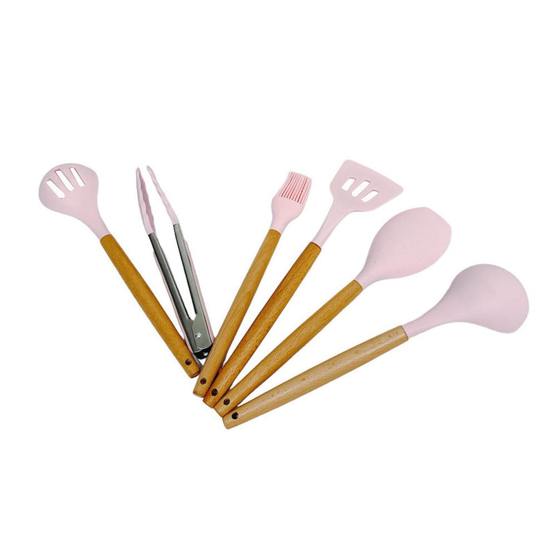 11 Pc Silicone Kitchen Utensil Set Spatula Spoon Pasta Serving Tong Whisk - PINK