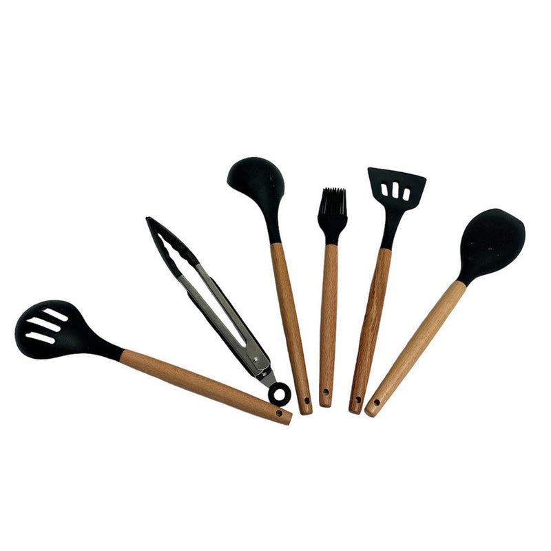 11 Pc Silicone Kitchen Utensil Set Spatula Spoon Pasta Serving Tong Whisk, BLACK